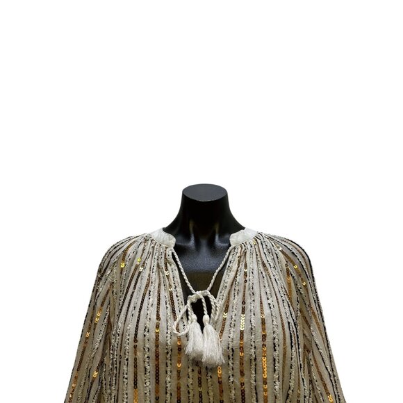 Jade by johnny Was Sequin-Striped Long-Sleeve Blouse w/Tassel Tie Neckline - Picture 3 of 8